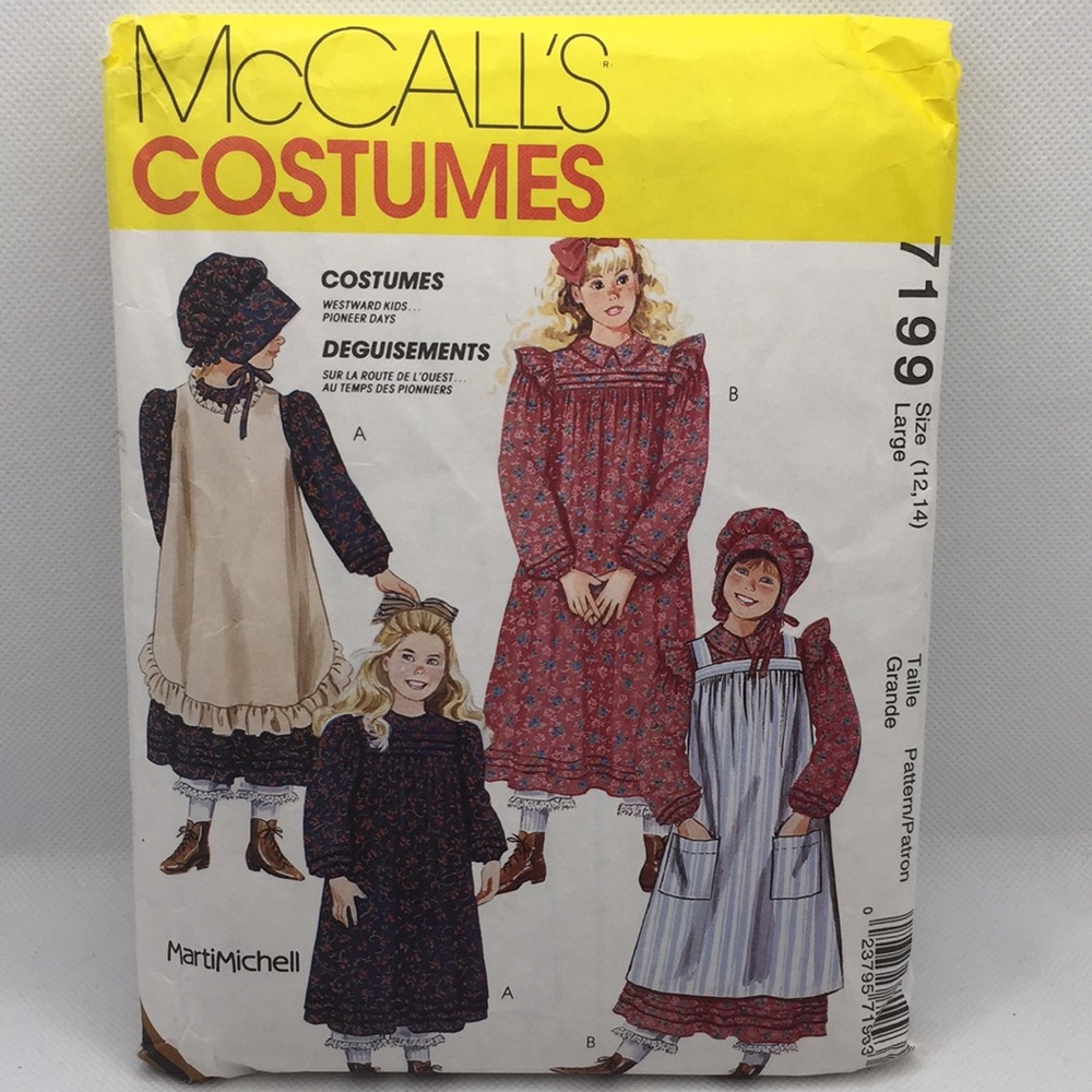 McCalls Costumes Sewing Pattern 7199 Girls Large (12-14) Historic Country Dress